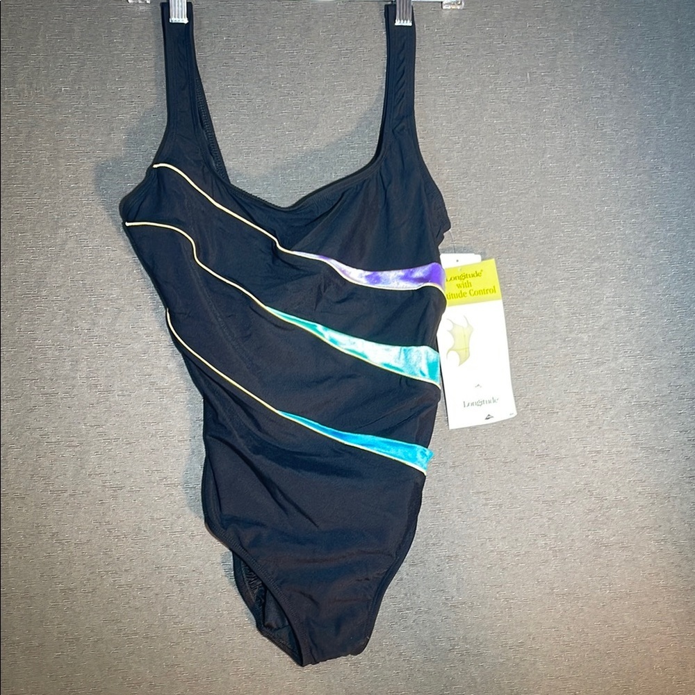 Longitude Dynamic Black‎ and Blue One Piece Swimsuit